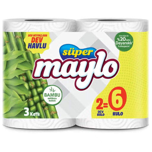 Süper Maylo Bambu Katkılı Dev Havlu 2=6 Rulo