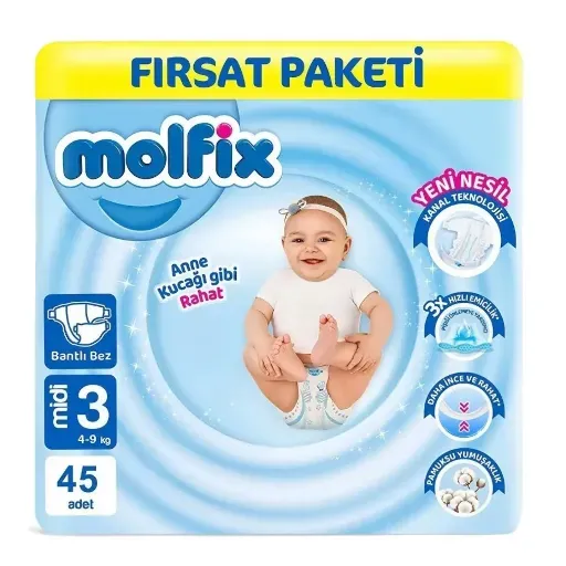 Molfix Yeni Nesil No: 3 Midi Bebek Bezi 4-9 Kg 45 Adet